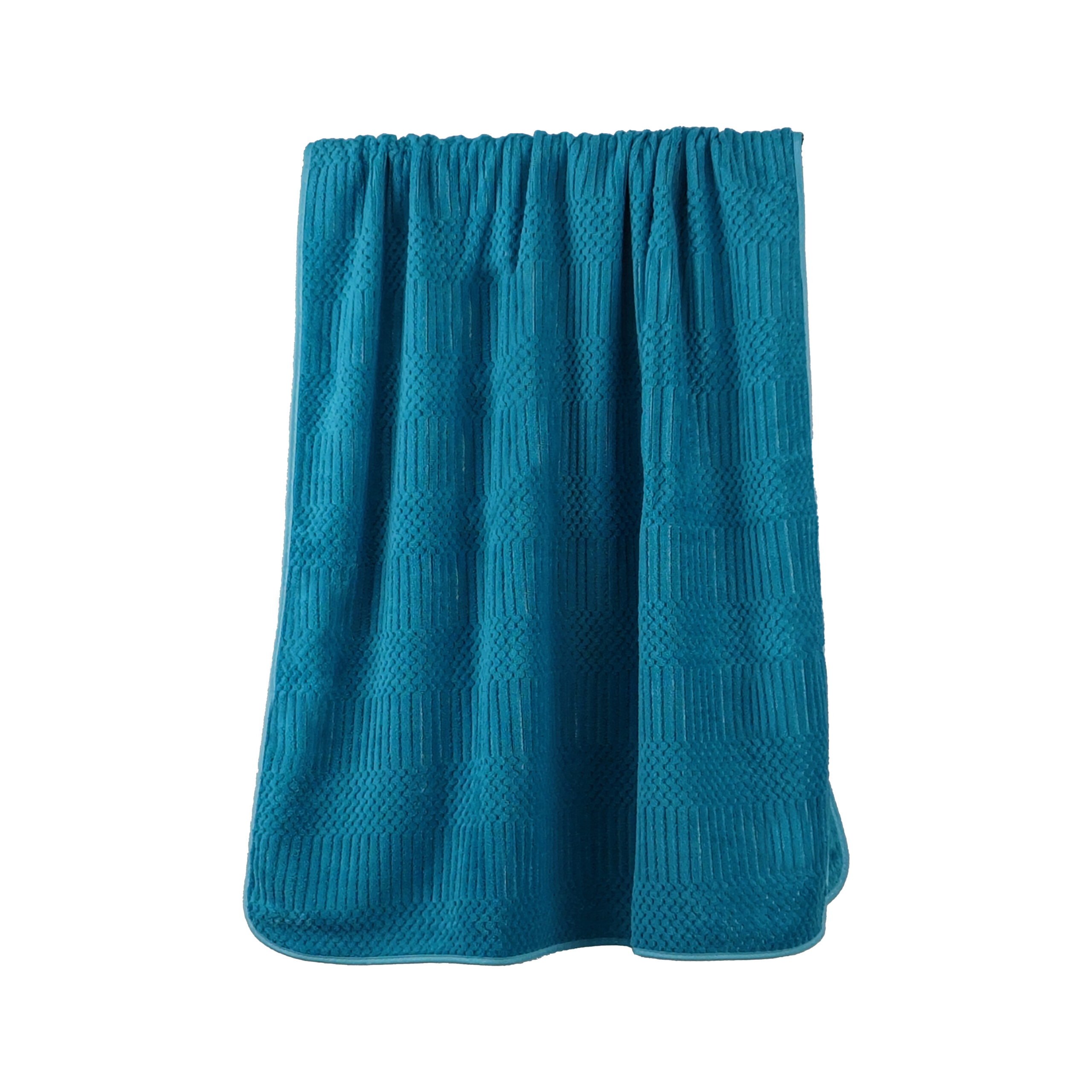Solid Jacquard Diamond Grid Ribbed Coral Fleece Bath Towel#1059