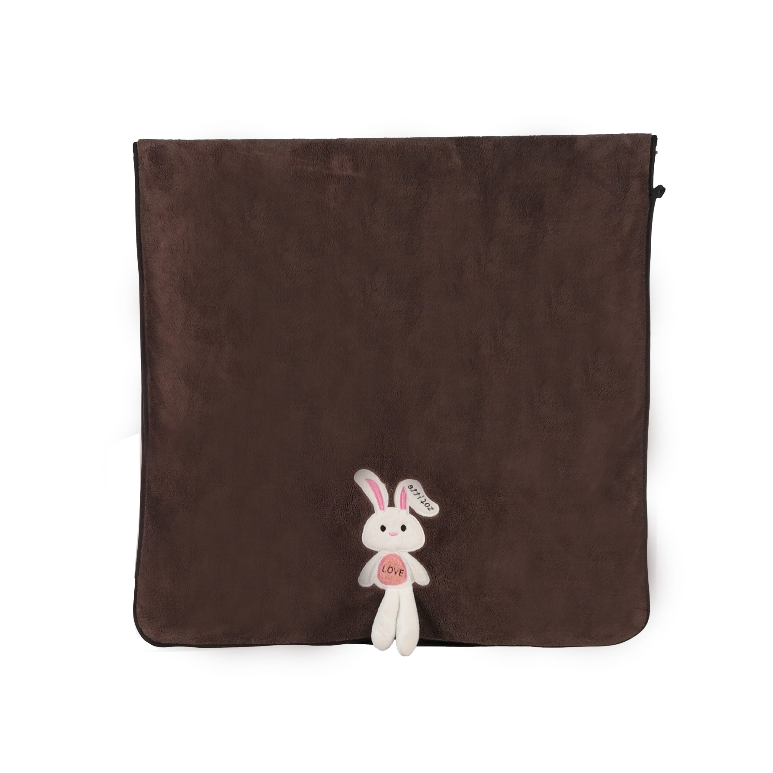Solid Embroidered 3D Bunny Plush Applique Coral Fleece Bath Towel#2035