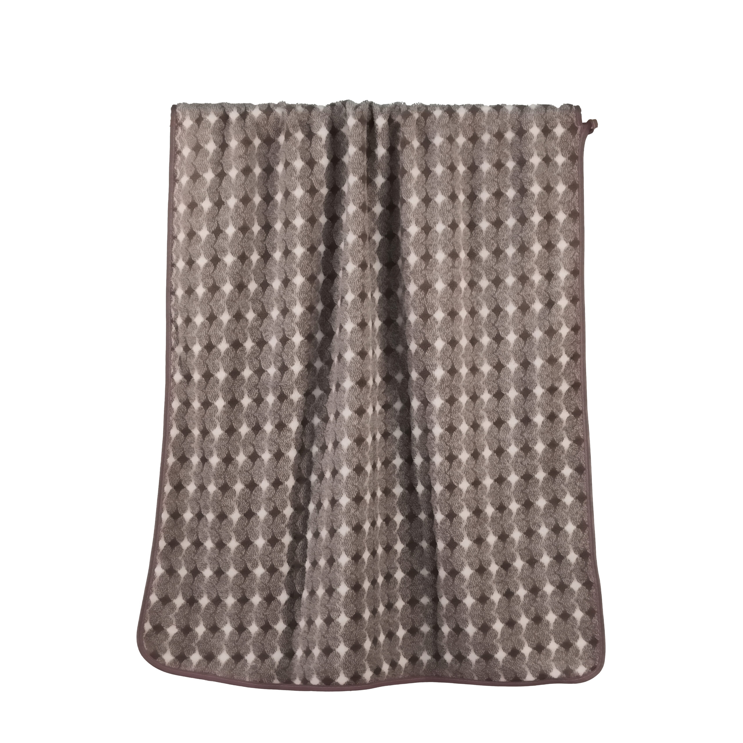 Yarn-dyed Geometric Wavy Diamond Grid Coral Fleece Bath Towel#4008