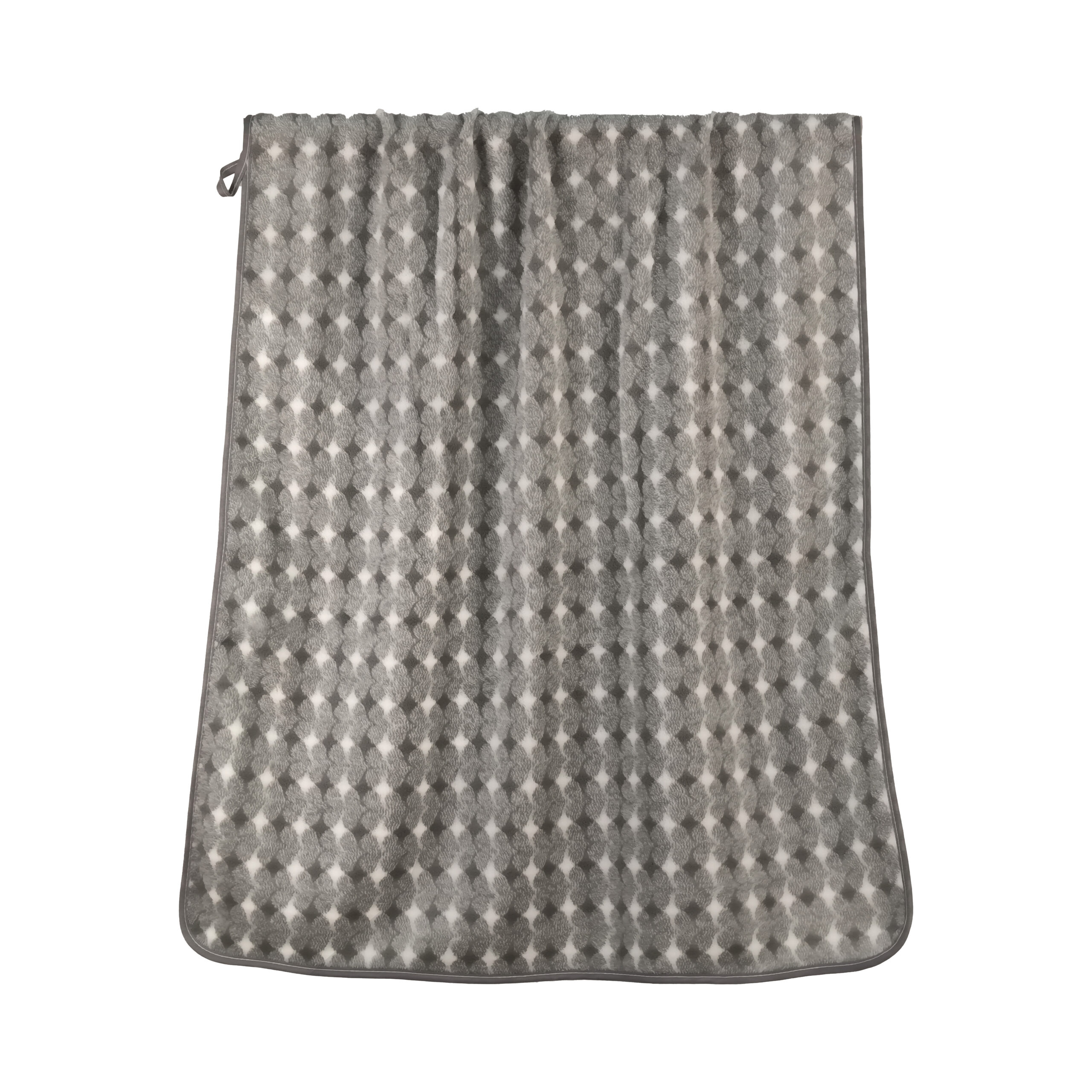 Yarn-dyed Geometric Wavy Diamond Grid Coral Fleece Bath Towel#4010