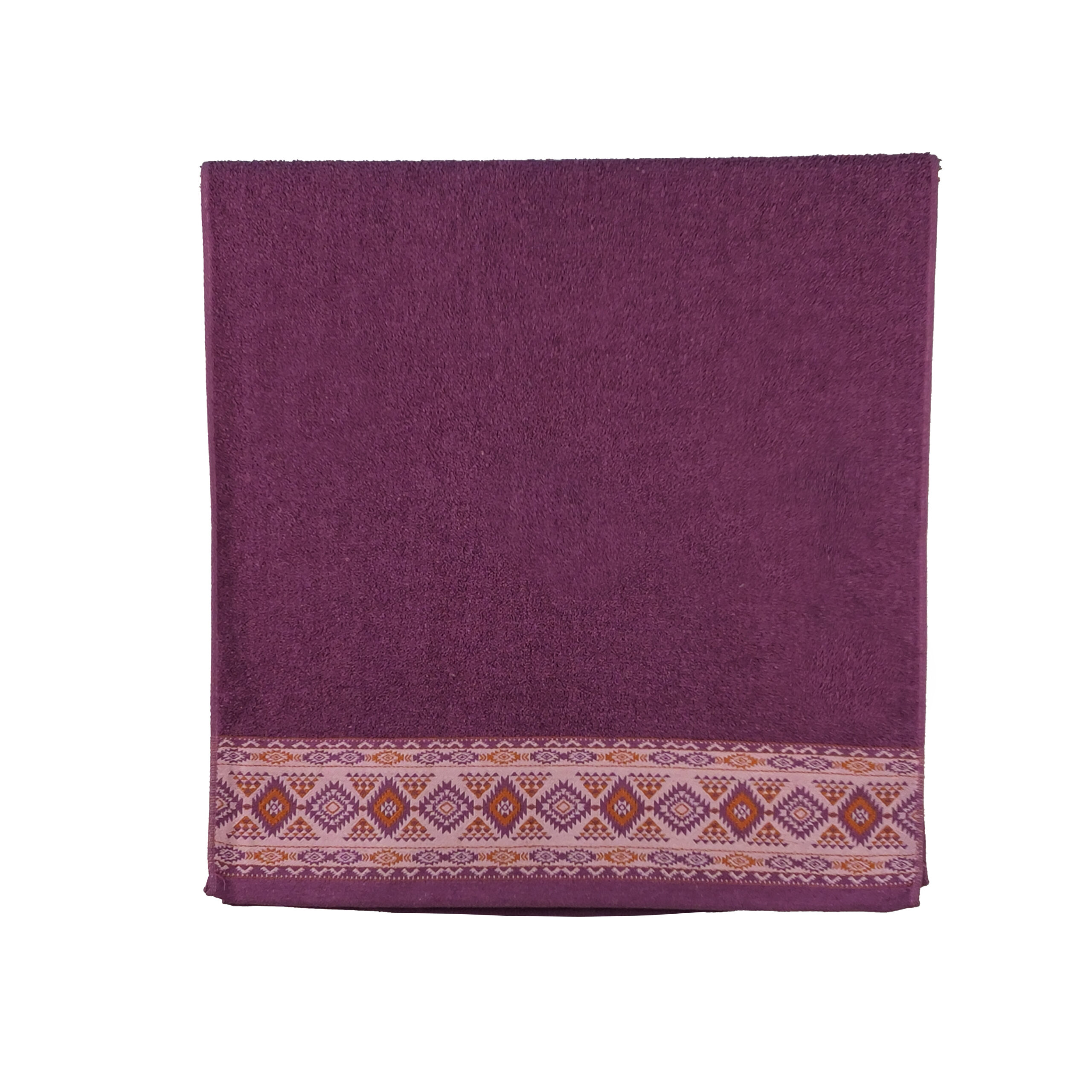 Vintage Geometric Jacquard Border Solid Cotton Bath Towel#5023
