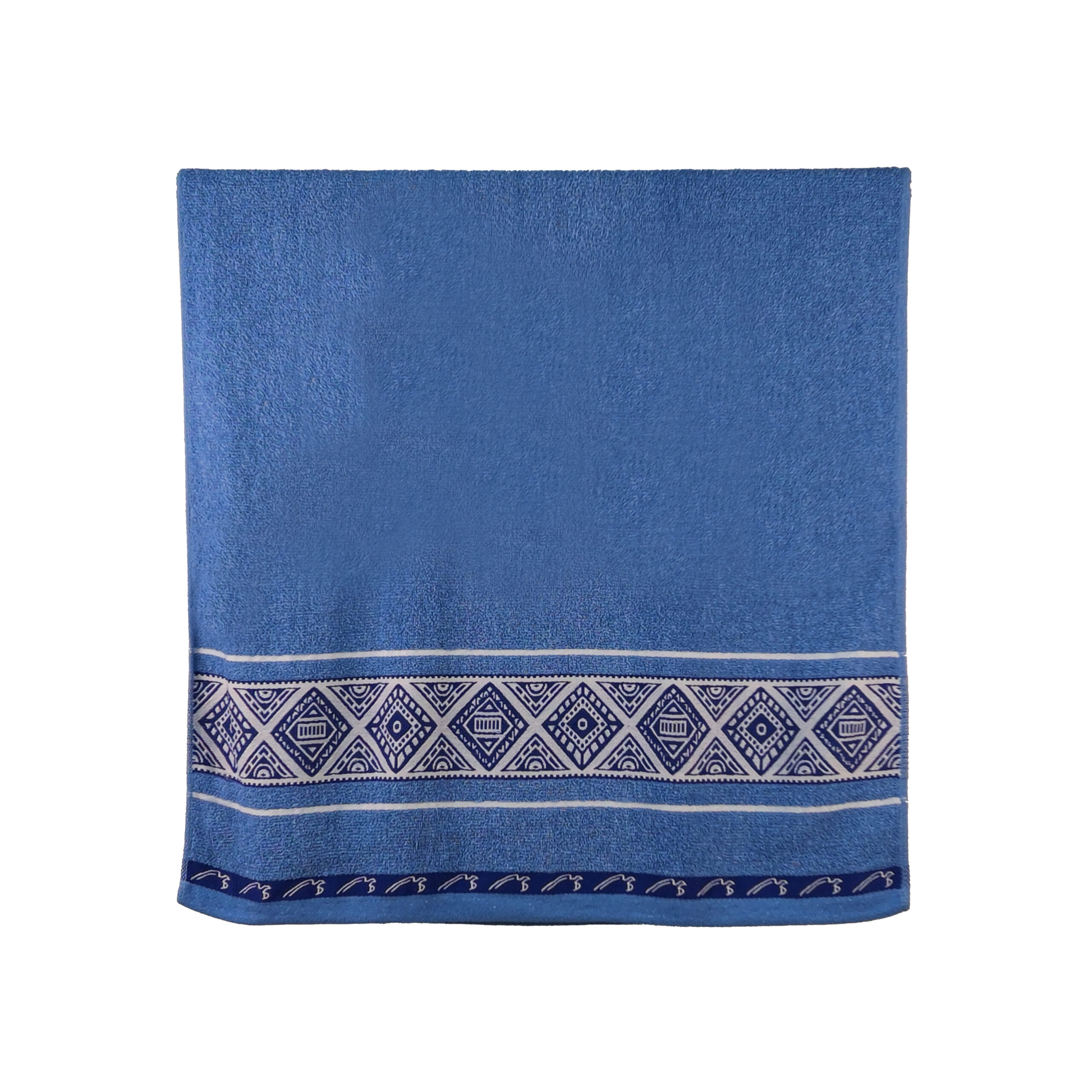 Vintage Geometric Jacquard Rhombus Border Solid Cotton Bath Towel#5050